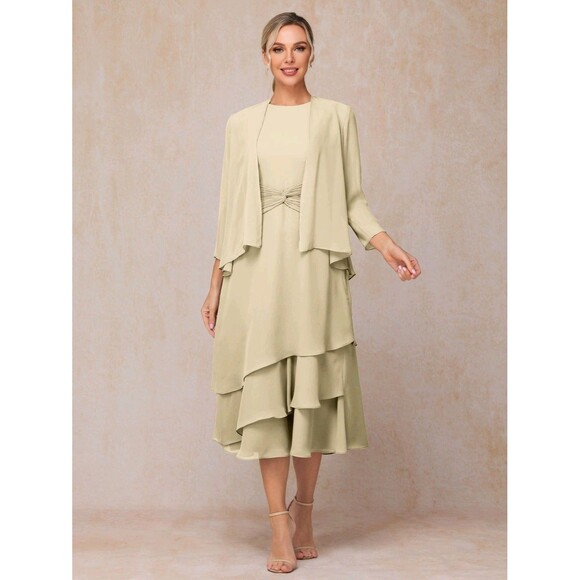 Champagne Simple Mother of the Bride Dress Zipper Back Chiffon Wedding Gowns 6 - Picture 1 of 14